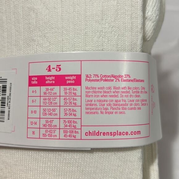 The Children's Place Girls Cable Knit Tights 2-Pack -simply white NWT size 4-5 - Picture 7 of 8
